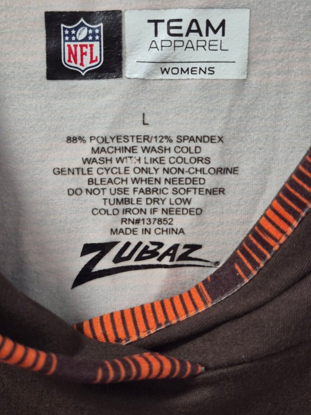 Cleveland Browns Womens Hoodie By Zubaz NFL Team Apparel L Brown/Orange Pullover - Picture 3 of 6
